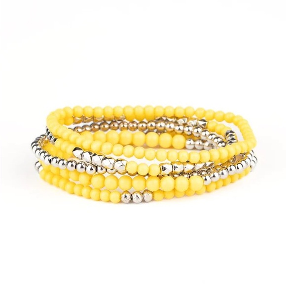 paparazzi Accessories - Paparazzi Stacked Yellow and Silver Bracelet